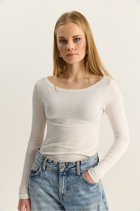 Crew Neck Grundläggande Transparent Topp - Image 4