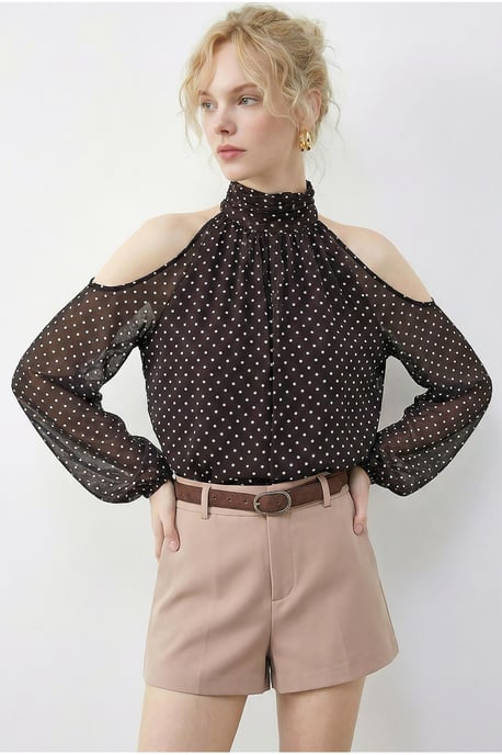 Effen Chiffon Colblouse met Uitsnijding - Image 3