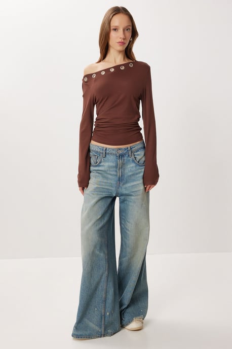 Asymmetrisk Krage Långärmad Viskosblus - Image 3