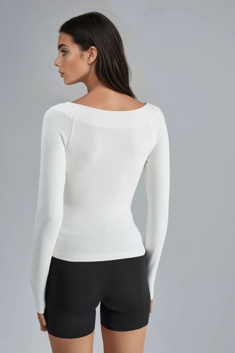 Slim Fit Geribbelde Bootneck Blouse - Image 3
