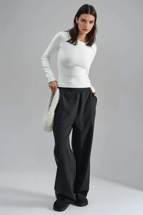 Slim Fit Geribbelde Bootneck Blouse - Image 4