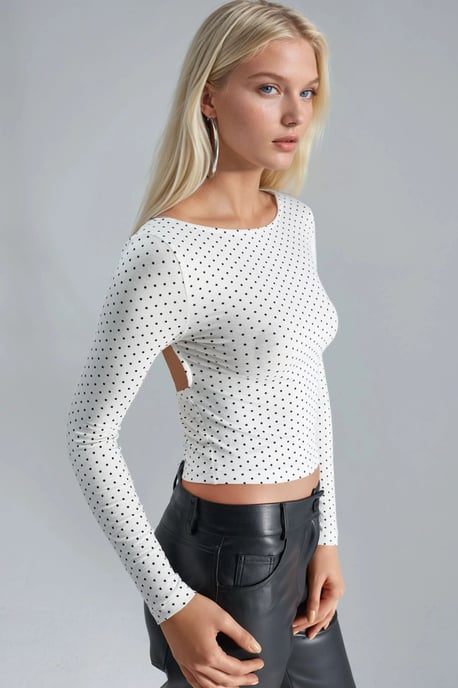 Polka Dot Slim Fit Crop Blouse with Back Detail - Image 2