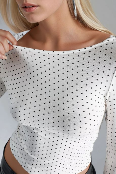 Polka Dot Slim Fit Crop Blouse with Back Detail - Image 5
