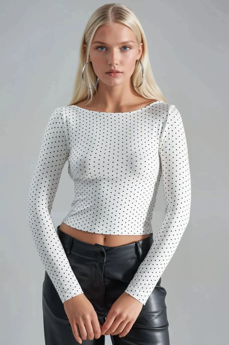 Polka Dot Slim Fit Crop Blouse with Back Detail - Image 6