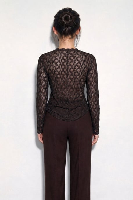 Kant Crew Neck Lange Mouwen Blouse - Image 4