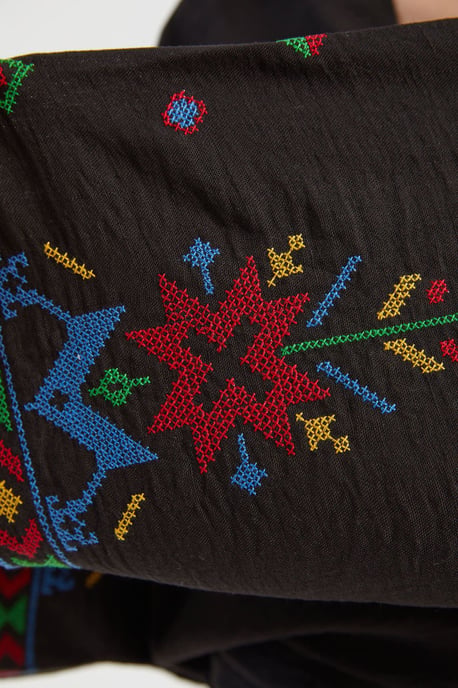 Broderad V-Hals Långärmad Boho Blus - Image 5