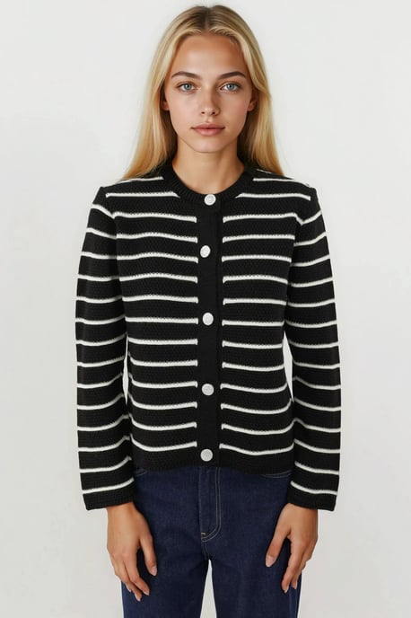 Buttoned Striped Cardigan - Image 3