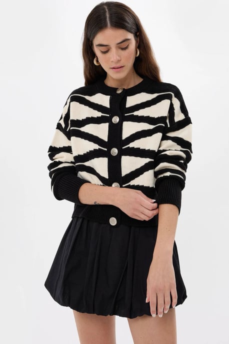 Striped Buttoned Long Sleeve Cardigan - Image 1