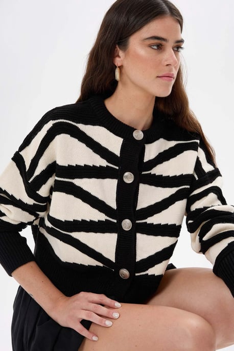Striped Buttoned Long Sleeve Cardigan - Image 3