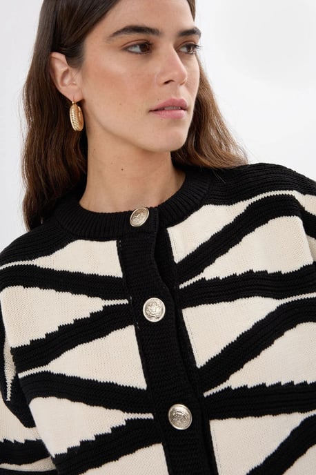 Striped Buttoned Long Sleeve Cardigan - Image 6
