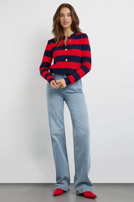 Knappad Randig Stickad Cardigan - Image 2