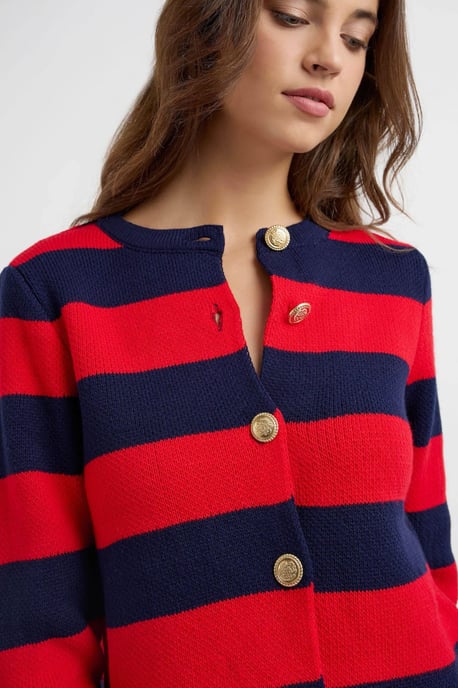 Knappad Randig Stickad Cardigan - Image 4