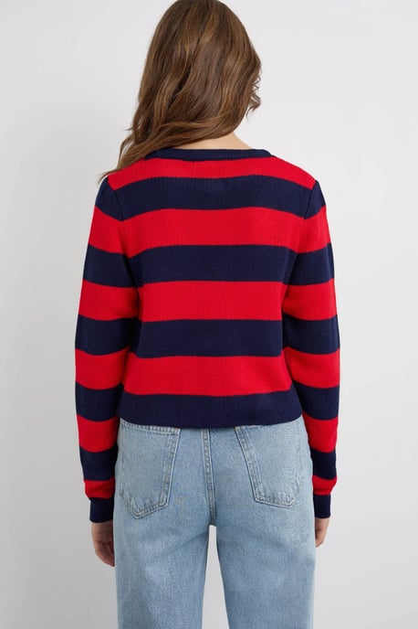 Knappad Randig Stickad Cardigan - Image 5