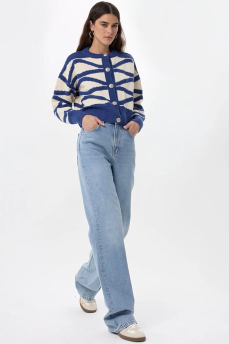 Striped Buttoned Long Sleeve Cardigan - Image 2