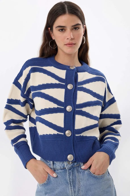 Striped Buttoned Long Sleeve Cardigan - Image 3