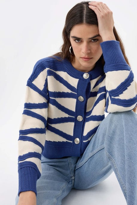 Striped Buttoned Long Sleeve Cardigan - Image 4