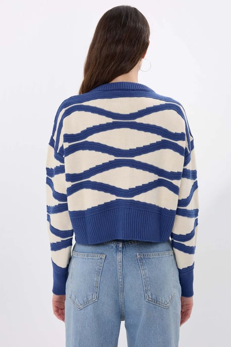 Striped Buttoned Long Sleeve Cardigan - Image 5