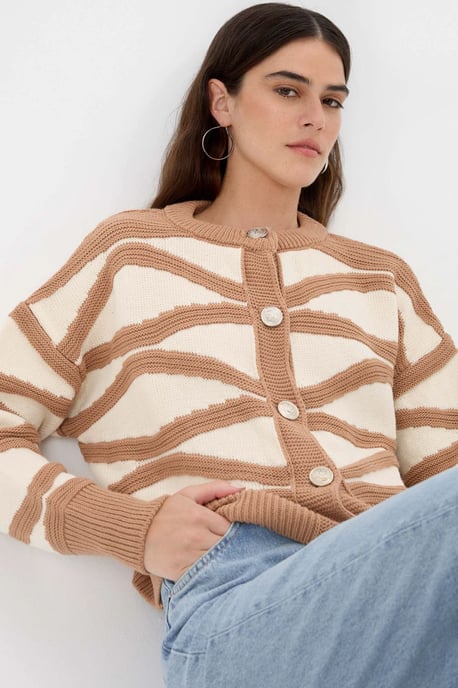 Striped Buttoned Long Sleeve Cardigan - Image 1