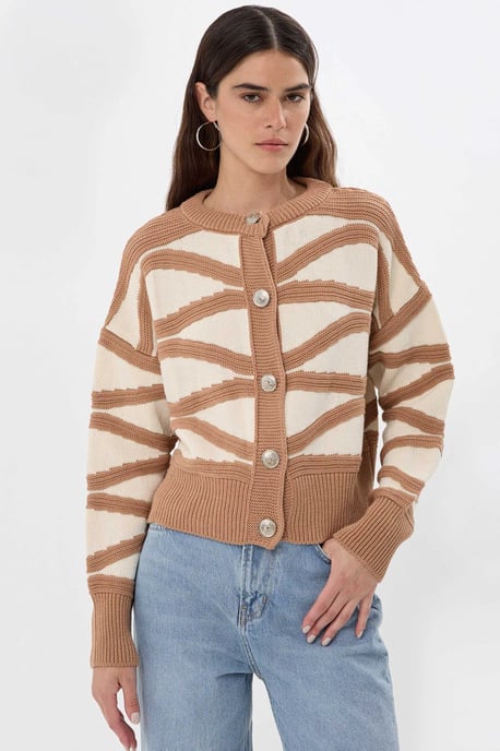 Striped Buttoned Long Sleeve Cardigan - Image 2