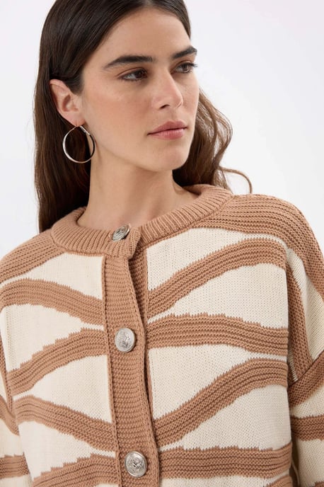 Striped Buttoned Long Sleeve Cardigan - Image 3
