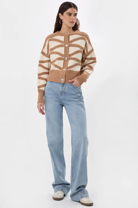 Striped Buttoned Long Sleeve Cardigan - Image 4