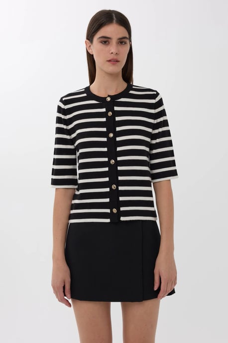 Kortärmad randig knäpp cardigan - Image 1