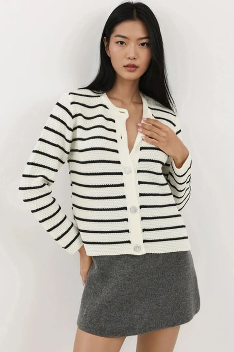 Geknopte Gestreepte Cardigan - Image 1