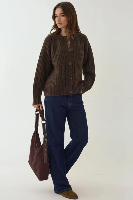 Textured Knit Cardigan with Button - Image 5