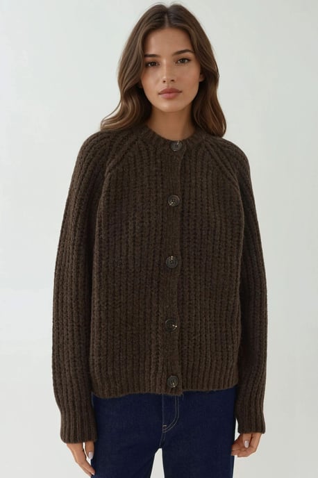 Textured Knit Cardigan with Button - Image 6