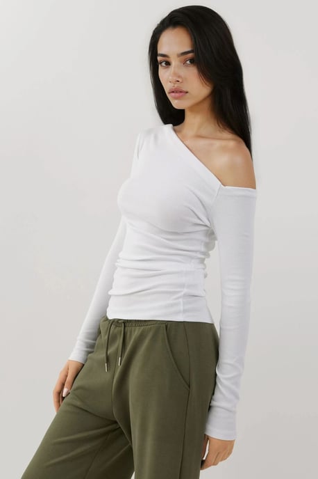 Asymmetrisk Krage Slim Fit Långärmad Topp - Image 2