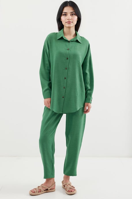 Linnenmix Lange Mouwen Shirt en Broeken Set - Image 3