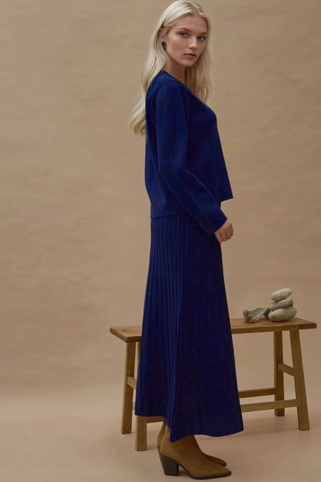 Textured Knit Co-Ord Set with Crew Neck Cardigan and Flared Skirt - Image 2