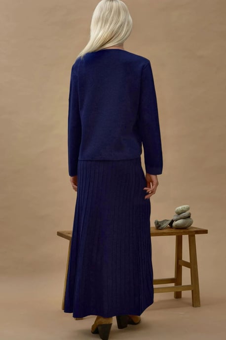 Textured Knit Co-Ord Set with Crew Neck Cardigan and Flared Skirt - Image 3