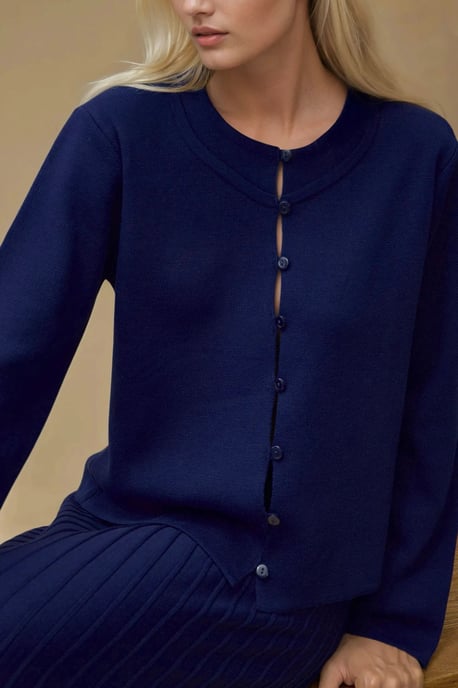 Textured Knit Co-Ord Set with Crew Neck Cardigan and Flared Skirt - Image 5