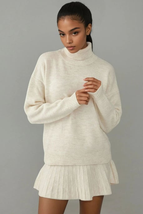 Textured Oversized Turtleneck Knit Co-Ord Set - Image 1