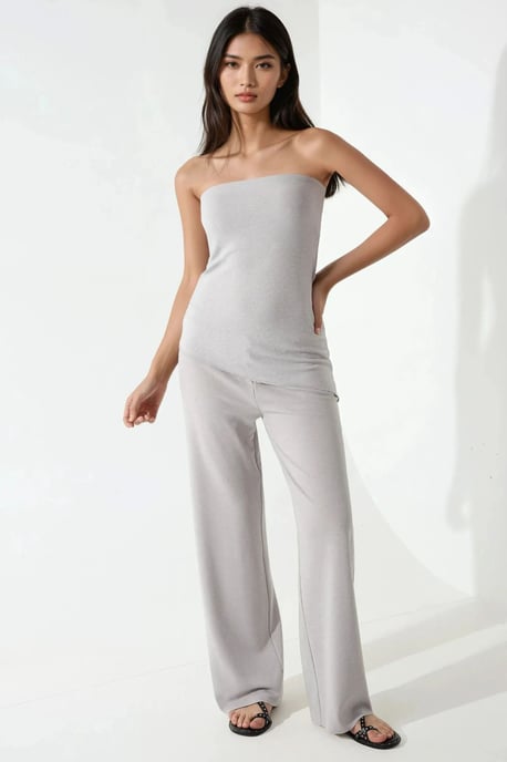 Texturerad Strapless Top & Byxor Tvådelat Set - Image 2