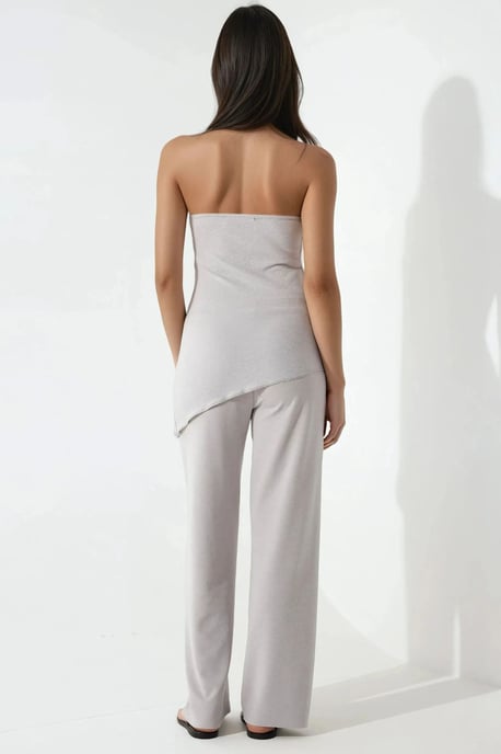 Texturerad Strapless Top & Byxor Tvådelat Set - Image 3