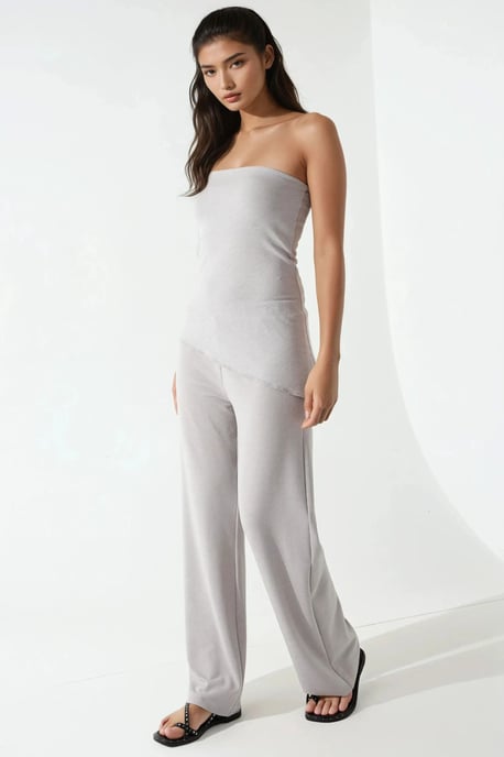 Texturerad Strapless Top & Byxor Tvådelat Set - Image 5