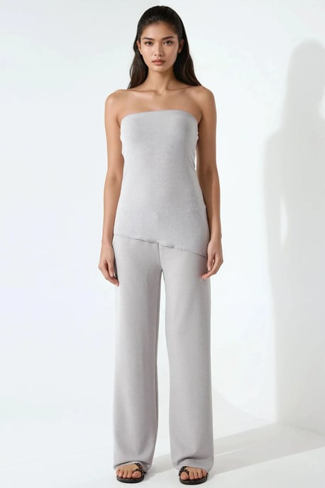 Texturerad Strapless Top & Byxor Tvådelat Set - Image 6