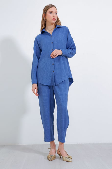 Linnenmix Lange Mouwen Shirt en Broek Set - Image 2