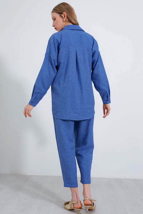 Linnenmix Lange Mouwen Shirt en Broek Set - Image 4