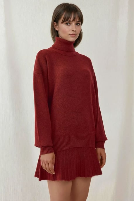 Textured Oversized Turtleneck Knit Co-Ord Set - Image 1
