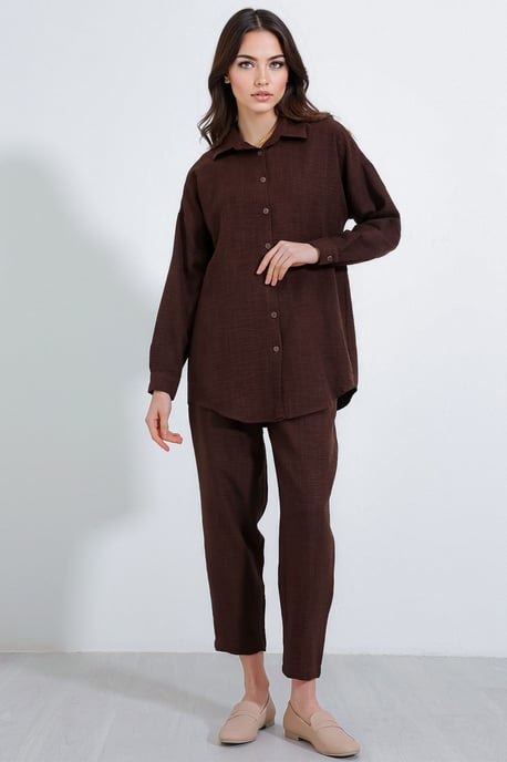 Linnenmix Lange Mouw Shirt en Broek Co-ord Set - Image 2