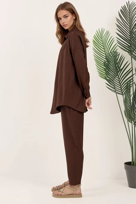Linnenmix Lange Mouw Shirt en Broek Co-ord Set - Image 3