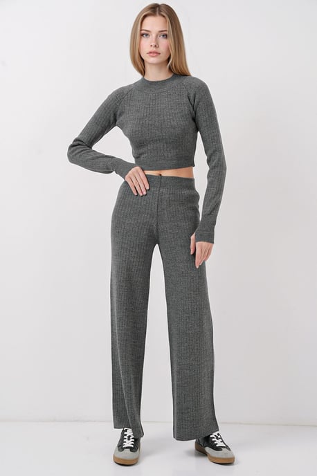 Knit Crop and Wide Leg Pants Knitwear Set - Image 1