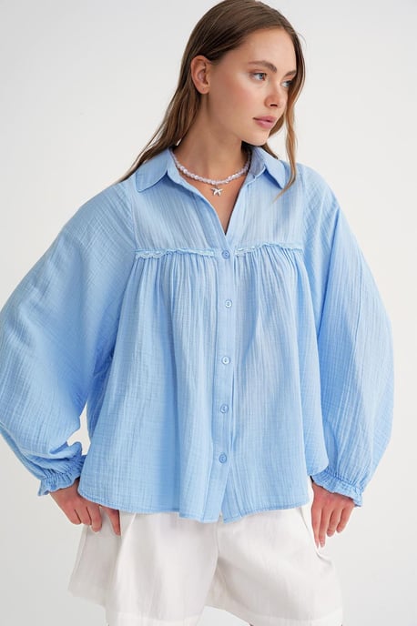 Texturerad bomullsbutton-up skjorta - Image 1