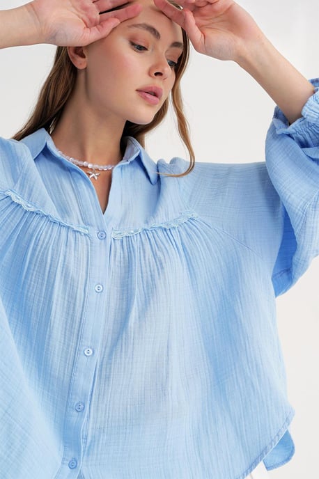 Texturerad bomullsbutton-up skjorta - Image 4