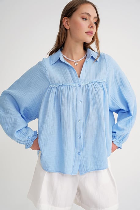 Texturerad bomullsbutton-up skjorta - Image 5