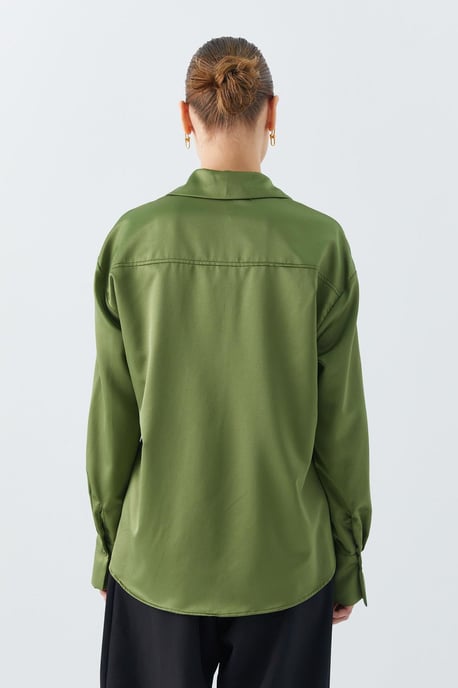 Satin Button-Up Shirt with Pocket Detail - Image 6