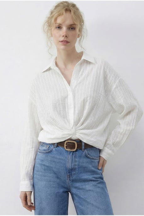 Losse Pasvorm Gestreepte Blouse met Strikdetails - Image 1